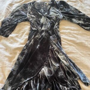 Blue velvet dress with ruffle, size medium
